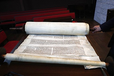 Old Torah scrolls, Synagogue of the Liberal Jewish Community of Geneva, Geneva, Switzerland, Europe