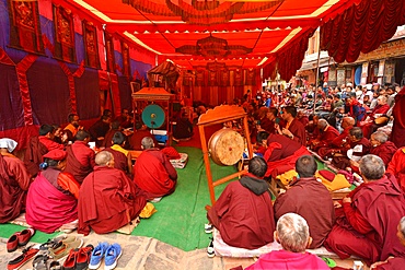 Tibetan monks performing rituals, Nepal, Asia