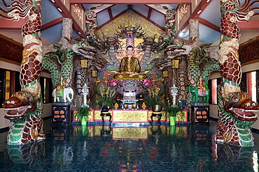 Main altar with Shakyamuni Buddha statue, Van Hanh Zen Buddhist Monastery, Dalat, Vietnam, Indochina, Southeast Asia, Asia