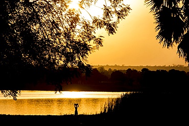 Karsome Lake at dusk, Togo, West Africa, Africa