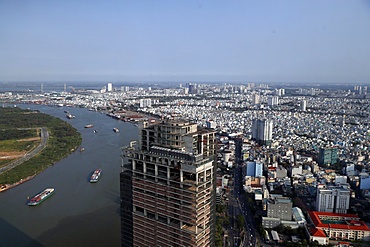 Saigon River and cityscape of Ho Chin Minh skyline, Vietnam, Indochina, Southeast Asia, Asia