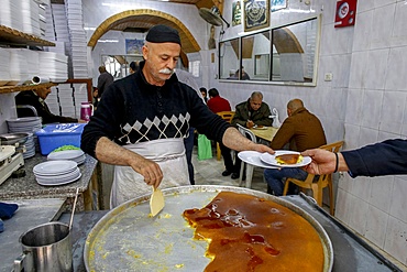 The most famous knaffieh (Palestinian cheese pastry) shop in Nablus, West Bank, Palestine, Middle East