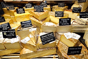 Gourmet shop, tasty French cheese assortment, Haute-Savoie, France, Europe