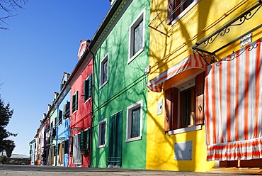 Multi colored houses in Burano village, Venice, Veneto, Italy, Europe