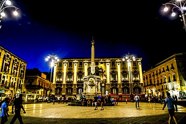 Piazza Duomo at night, Catania, Sicily, Italy, Mediterranean, Europe