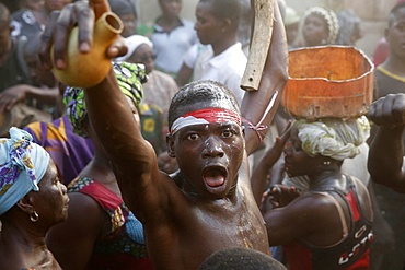 Voodoo funeral anniversary in a village near Kara, Togo, West Africa, Africa