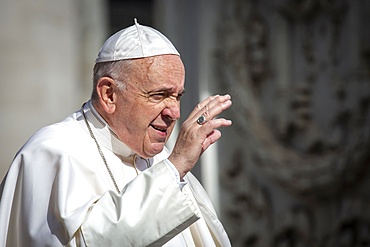 Pope Francis arrives for his weekly general audience in St. Peter's Square at the Vatican, Rome, Lazio, Italy, Europe