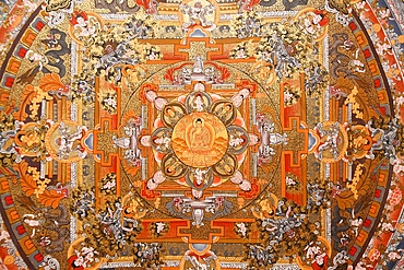 Mandala on a thangka, Bhaktapur, Nepal, Asia