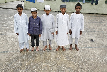 Muslim boys praying, Kathmandu, Nepal, Asia