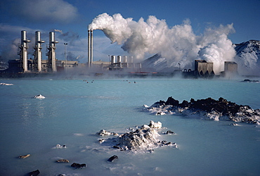 Geothermal power plant and Blue Lagoon at Svartsengi, Iceland, Polar Regions