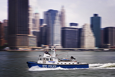 Police launch, Hudson River, New York City, United States of America, North America