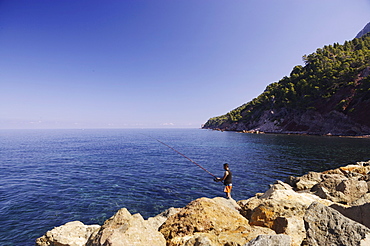 Sea fishing off Sa Marina, Mallorca, Balearic Islands, Spain, Mediterranean, Europe