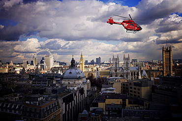 London air ambulance over Westminster, London, England, United Kingdom, Europe