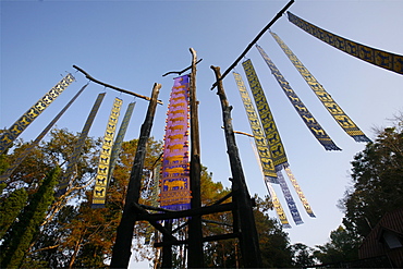 At the Queen Mother villa, in the middle of the Golden Triangle, some typical religious prayer flags, Thailand, Southeast Asia, Asia