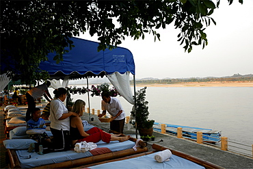 Thai massage center on the edge of the Mekong River, around Chiang Saen, Thailand, Southeast Asia, Asia