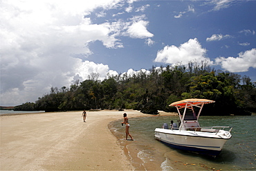 A small beach under a maritime tsingy rock, in the area of Anjajavy, Madagascar, Africa