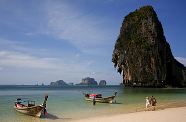 Two long-tail taxis waiting on the beach of Poda island, close to Krabi, Thailand, Southeast Asia, Asia