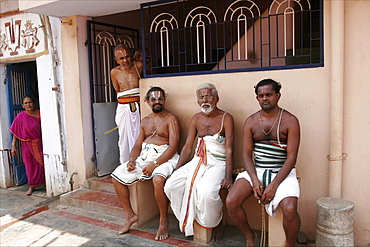 Pilgrims at the public bath in Tanjore, Tamil Nadu, India, Asia