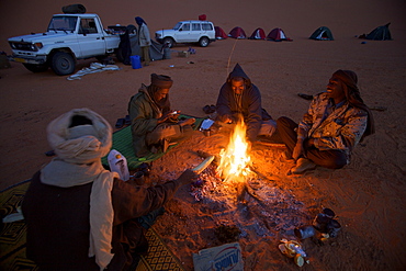 A tented camp in the dunes of the erg of Murzuk in the Fezzan desert, Libya, North Africa, Africa