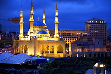 View over the Al Madijieh mosque from the terrace of the Hotel Gray, Beirut, Lebanon, Middle East