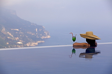 View of the Amalfi Coast from the swimming pool of the Caruso Hotel, Ravello, Campania, Italy, Europe