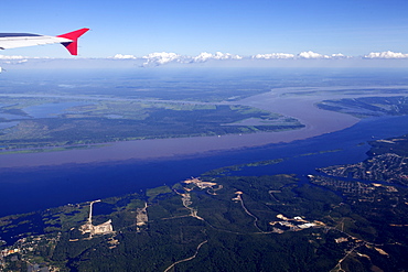 View over the water line, at the junction of Rio Negro and Rio Amazonia, Amazon, Brazil, South America