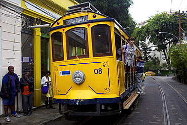 A classic tram on the road of Santa Teresa in Rio de Janeiro, Brazil, South America