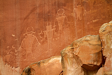 Oldest Pueblos and Navajos tracks of art on the cliffs of Monument Valley, Utah, United States of America, North America