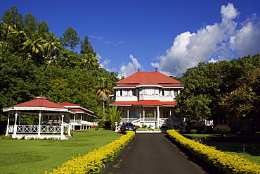 Classical colonial villa on the east coast of Tahiti island, French Polynesia, Pacific