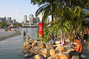 The artificial beach of Southbanks in the center of Brisbane, along the Brisbane River, Queensland, Australia, Pacific