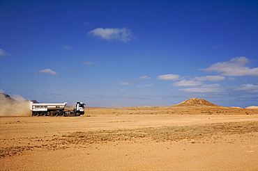 In the center of the island of Boa Vista, a truck coming from Sal Rei, Cape Verde Islands, Atlantic, Africa