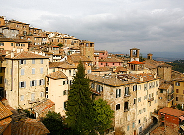 The facades and the frontages of the old Perugia, Umbria, Italy, Europe