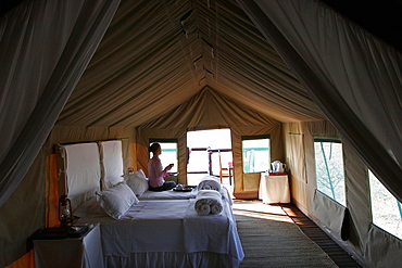 Inside a tent, Eagle Tented Camp, near Etosha and Damaraland, Namibia, Africa