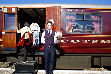 The Royal Scotsman train in a small village of Kyle of Lochalsh, west coast, Scotland, United Kingdom, Europe