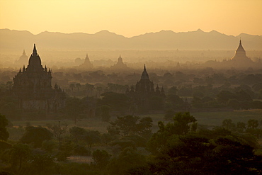 View at dawn over the temples of Bagan, Myanmar (Burma), Asia