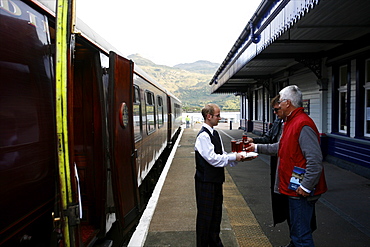 The Royal Scotsman train in a small village of Kyle of Lochalsh, west coast, Scotland, United Kingdom, Europe