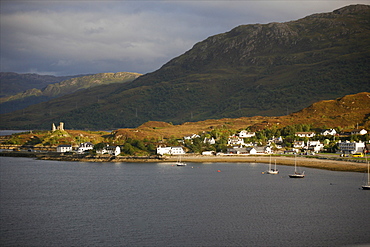 View of the Isle of Skye, Kyle of Lochalsh, Loch Duich, in the west part of the country, from the Royal Scotsman train, Scotland, United Kingdom, Europe