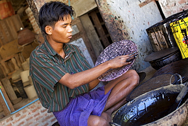 Lacquer worker in Bagan, Myanmar (Burma), Asia