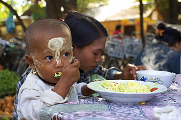 A young child at the Bagan market, Bagan, Myanmar (Burma), Asia