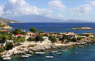 Agios Nikolaos, north coast of Zakinthos, with the island of Cephalonia beyond, Ionian Islands, Greek Islands, Greece, Europe