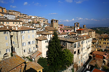 Roofs and facades of the city, Perugia, Umbria, Italy, Europe
