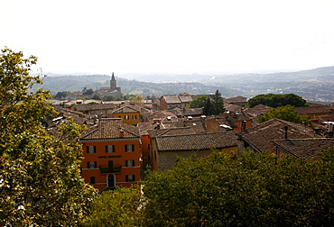 View over city with countryside in the background, Perugia, Umbria, italy, Europe