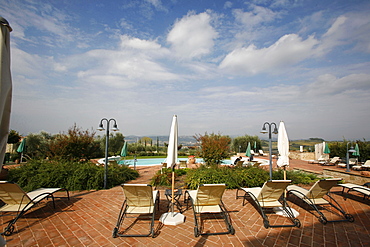 The terrace of the Relais Spa Borgo Brufa, Umbria, Italy, Europe