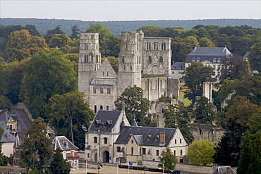 The ruins of Jumieges Abbey along the Seine River, Seine Maritime, Normandy, France, Europe