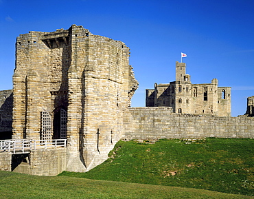 View of the Gatehouse with the Keep, Warkworth Castle, Northumberland, England, United Kingdom, Europe



