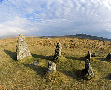 Stone row, Merrivale Bronze Age Village, Devon, England, United Kingdom, Europe


