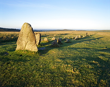 Double row of standing stones, Merrivale Bronze Age Village, Devon, England, United Kingdom, Europe

