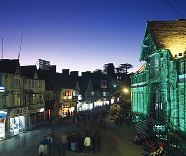 Dusk, shopping centre, Shimla, Himachal Pradesh, India, Asia