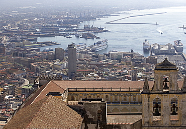 Cityscape looking towards the port and harbour, Naples, Campania, Italy, Europe