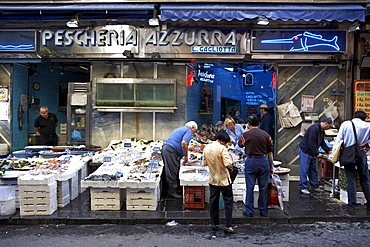 Fish market stall, Naples, Campania, Italy, Europe